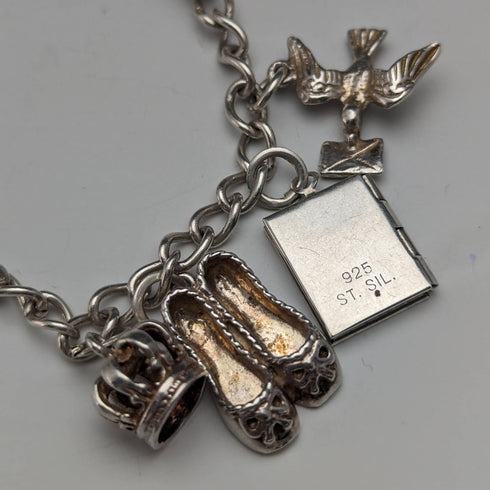 British vintage sterling silver charm bracelet 31g